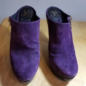 DVF Bootie Slides Purple Suede Side Zipper sx 7.5